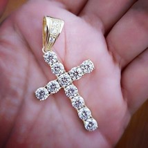 Véritable Testée Moissanite Pendentif Croix Gratuit Chaîne 14K or Jaune ... - £90.31 GBP