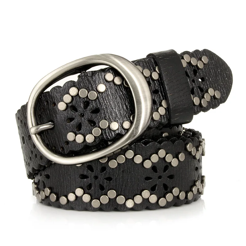 3.8CM Women Rivet Belts Punk Rock Female belt For Lady Cowskin Genuine L-115CM - £48.77 GBP