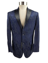 Van Heusen Studio 38R Glossy Floral Navy Blue Suit Coat Cotton Men&#39;s Medium - £27.36 GBP
