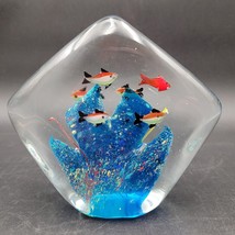 Large Vintage Murano Style Glass Tropical Fish School Aquarium Paperweight - $19.79