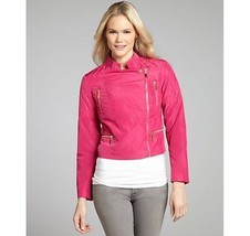 NEW Womens ELLEN TRACY Lined Bright Pink Gold Zip Jacket Coat Dahlia Sma... - $19.59