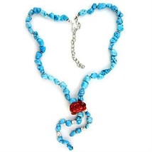 LOA113 - Rhodium Brass Necklace with Synthetic Turquoise in Sea Blue - $30.49