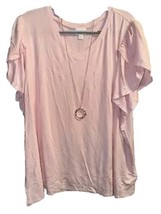 NWT LULAROE 3XL Solid Baby Pink Remi V-neck Tulip Sleeve Top - £31.64 GBP