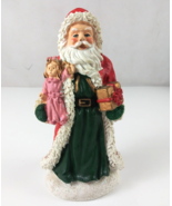 Greenbrier Beautiful Red &amp; Green Santa Holding Present &amp; Doll 7&quot; Figurine - $16.65 CAD