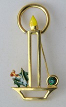 B.J. Vintage Enamel Christmas Pin Brooch Candle With Rhinestone 2&quot; - $14.24
