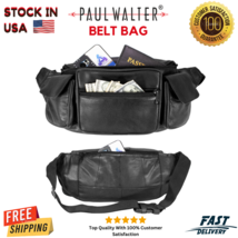 Fanny Pack Multi Zippered Waist Bag Hip Belt Bag Purse Black Leather ID Pouch - £15.17 GBP