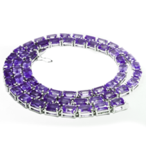 925 Silber Amethyst Tennis Kette Halskette Februar Halskette - £332.75 GBP+