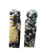 Chinese Carved Marble Chinese Stone Mini Foo Dog Bookends Pair - Black &amp;... - $873.48 MXN
