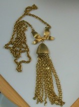 Vintage Gold-tone Long Bow, Tassel Pendant Necklace - £18.59 GBP