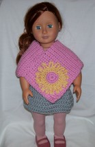 American Girl Pink Poncho with Yellow Flower, Crochet, 18&quot; Doll, Handmade  - £11.79 GBP