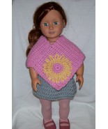 American Girl Pink Poncho with Yellow Flower, Crochet, 18" Doll, Handmade  - £11.96 GBP