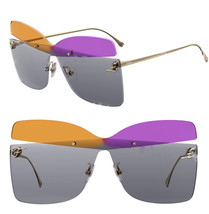 Fendi 0399 Karligraphy FF0399S Gold Pink Yellow Oversized Rimless Sunglasses - £182.60 GBP