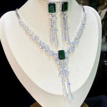 Cubic Zirconia Necklace Earrings Ladies Party Wedding Luxury Green Color... - $78.57