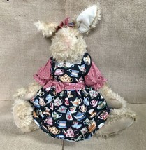 Jointed Plush Bunny Rabbit Stuffed Animal In Teapot Dress Cottagecore  - $23.76