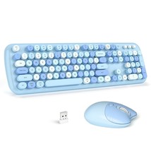 Wireless Keyboard And Mouse Set Blue- Colorful Round Keycap Typewriter K... - £58.83 GBP