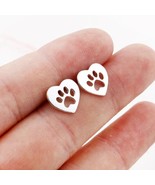 TINY PAW PRINT HEART POST EARRINGS Dog Cat Love Pet Owner Silver Plate S... - $3.95