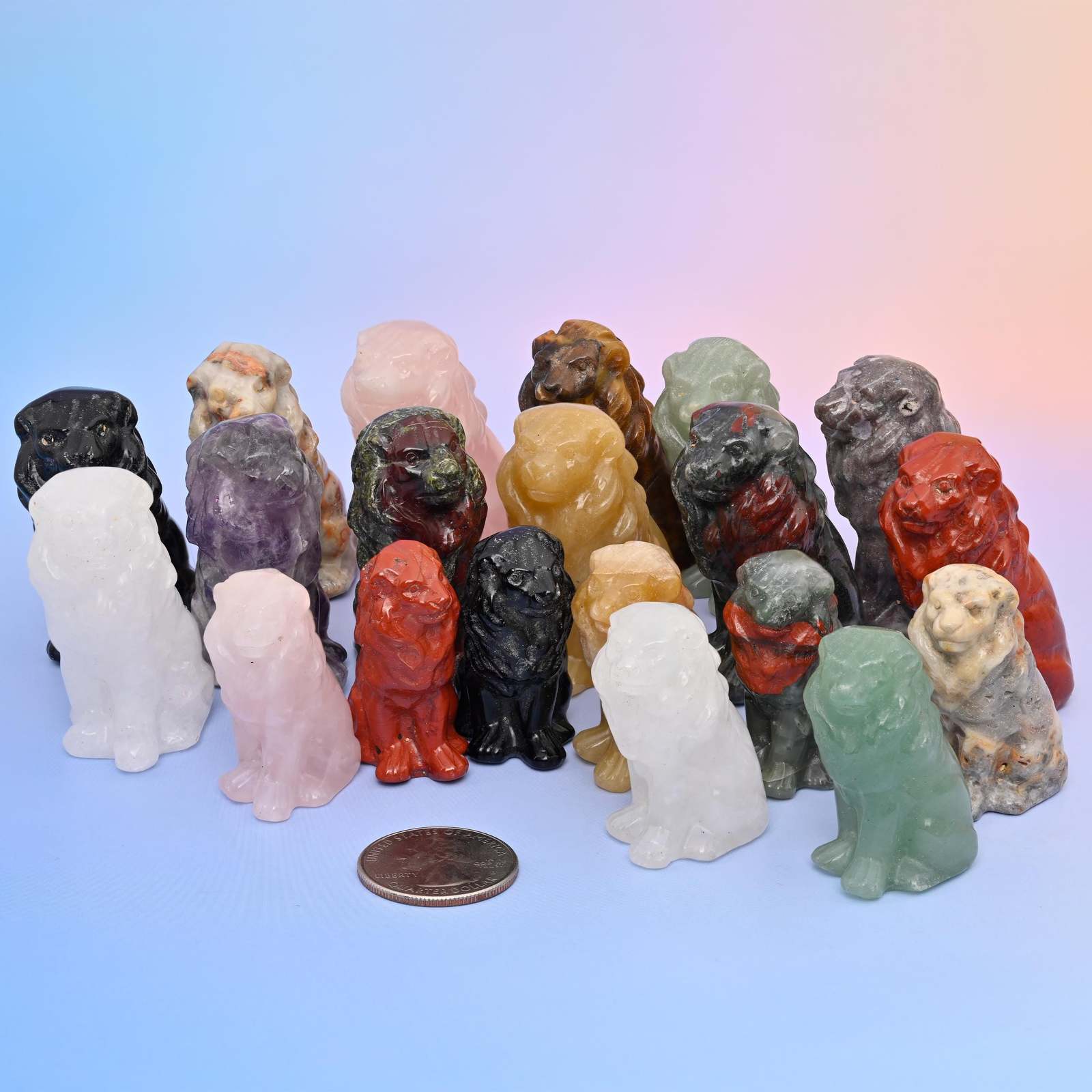 1.5&quot; 2&quot; Lion Small Crystal Carving, Lion Gemstone Figurine, Home Decorat... - $5.51+
