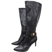 CALVIN KLEIN JEMAMINE $230 Black Vegan Leather Designer Tall Heel Boots 9.5 - $47.52