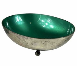 Vintage Reed &amp; Barton Green Enameled Silver Plate Bowl Footed Dish MCM - $15.77