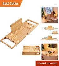 Elegant Bamboo Bathtub Caddy with Cup &amp; Tablet Holders – Adjustable 24.5... - $77.17