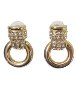 ERWIN PEARL Door Knocker Earrings Gold Rhinestone Pierced Vintage - £10.30 GBP