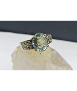 BLUE COLOR AQUAMARINE OVAL DIAMOND 18K GOLD LADIES RING 925 STERLING SILVER - £87.88 GBP
