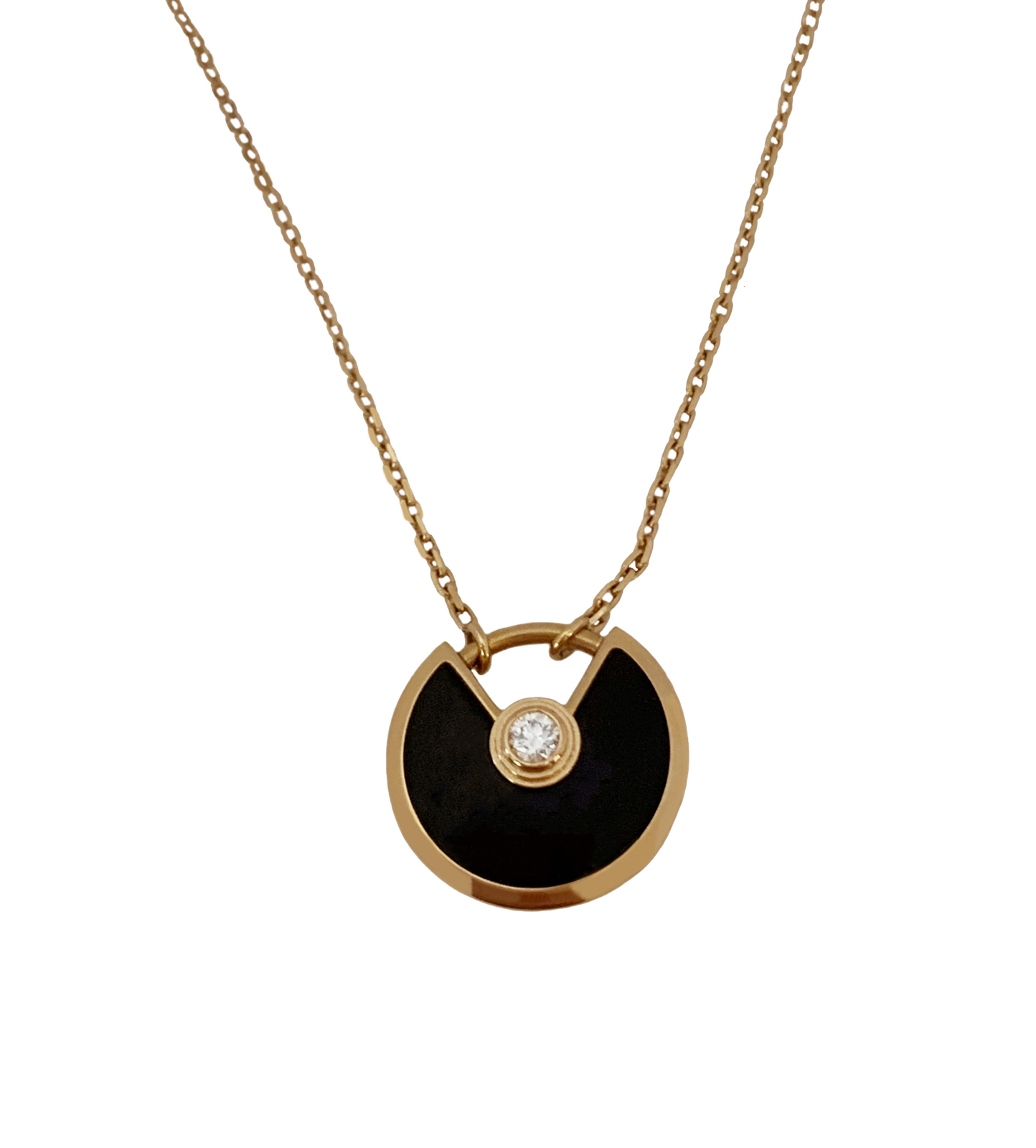 Cartier Amulette De Cartier Onyx & Diamond Rose Gold XS Necklace - $2,800.00