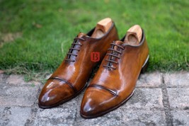 Men&#39;s Handmade Whole cut Leather Shoes Cognac lace up dress shoes for men - £133.51 GBP