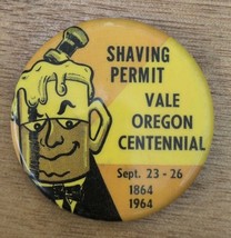 Vintage Pinback Button Shaving Permit Vale Oregon Centennial 1964 Event ... - $16.82