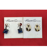 Kenneth Cole Earrings On Card Lot Of 2 Gold Tone Blue Pierced 20-1022 - £9.67 GBP