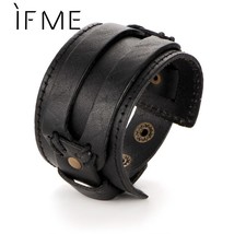 IF ME Fashion Men Leather Bracelet Open Cuff Rope Bangles &amp; Bracelet Double Wide - £10.39 GBP