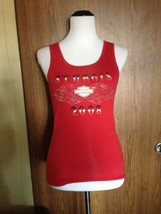 Women&#39;s Harley Davidson Motorcycles Red Cotton Blend Tank Top Sz L Made In Usa - £27.68 GBP