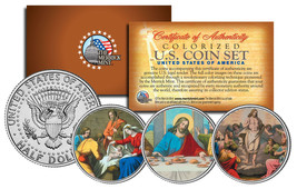 JESUS Nativity - Last Supper - Resurrection Colorized JFK Half Dollar 3-Coin Set - £14.85 GBP