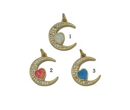 Opal Heart On Cresent Moon Charm, Sku#F1504 - $5.99