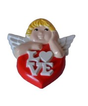 Vtg Avon Pin Valentines Angel Love Heart Lovable Cupid &#39;83 Holiday Brooch Lucite - £6.95 GBP