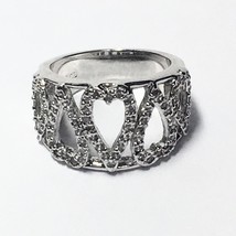 White Cubic Zirconia Silver Plated Ring Size 4.5 Looped Hearts - £11.25 GBP