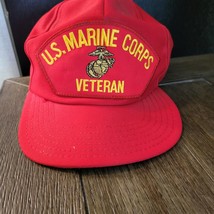 U.S. Marine Corps Veteran Red Snapback Hat Made In USA Vintage Trucker Hat - £11.27 GBP