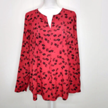 Lane Bryant Womens Plus 14/ 16 Red Black Floral Blouse - £18.69 GBP