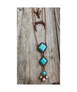 3 Layered Western Squash Blossom Necklace Copper Turquoise - $33.32 CAD