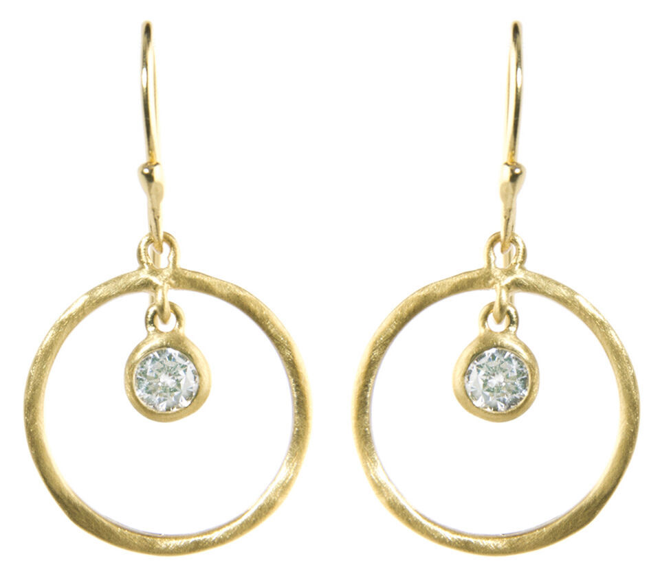 Earrings Cubic Zirconia Dangle 14K Yellow Gold Overlay 1" Total Length .25 ct cz - £11.61 GBP