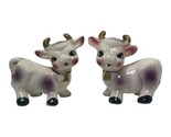 Vintage Kitschy Anthropomorphic Cow Calf Salt and Pepper Shakers Gold Trim - £16.94 GBP