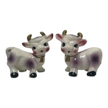 Vintage Kitschy Anthropomorphic Cow Calf Salt and Pepper Shakers Gold Trim - $21.51