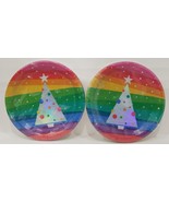 Lot Of 2 Holiday Time 10 Piece Lunch Plates With Rainbow Stripes &amp;Christ... - €16,94 EUR