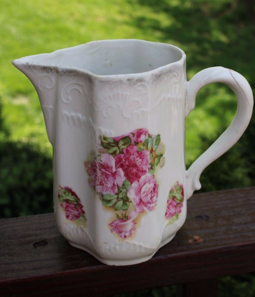Antique 1900s Rose Floral Porcelain Pitcher McCoy McBride Original Owner Note - $29.69