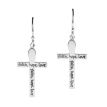 Elegant Faith Hope Love Cross Dangle Sterling Silver Earrings - £15.95 GBP