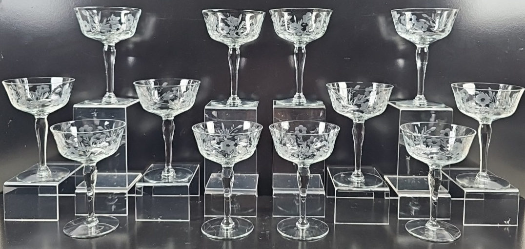 12 Rock Sharpe Buttercup Champagne Tall Sherbet Set Vintage Floral Optic... - $145.40