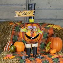 Zaer Ltd. Metal Bouncy Pumpkin Jack-O-Lantern Figurine with a Top Hat and Boo Si - £101.90 GBP