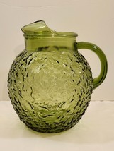 Vintage Anchor Hocking Lido Milano Avocado Green Textured Glass Ball Pit... - $28.71