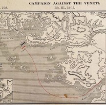 Map Of Campaign Against The Veneti 1886 Victorian Caesar&#39;s Gallic War DWP4B - £19.90 GBP