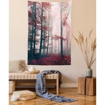 Forest Tapestry Twin Size, Autumn Season Mystic Foggy Fall Nature And Enchanted  - £30.83 GBP